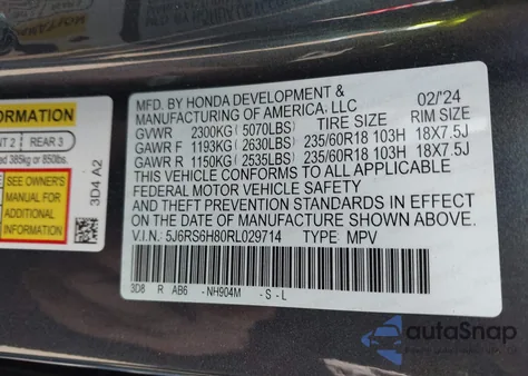 2024 Honda Cr-V Hybrid Sport-L z USA, uszkodzony, nr VIN 5J6RS6H80RL029714
